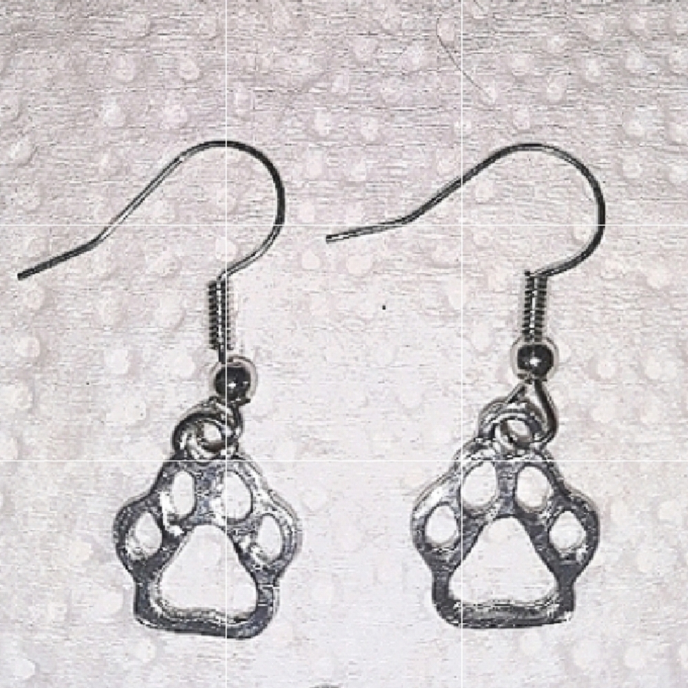 Silver Cat Dog Paw Print Earrings Hypoallergenic Stainless steel Earwires NEW